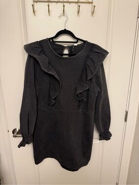 H&M Washed Black Ruffle Sleeve Tunic